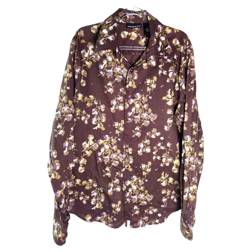 DNKY Jeans Men's Shirt Button Down Long Sleeve Floral Sz M
